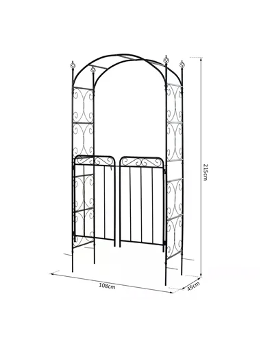 Outsunny Garden Decorative Metal Arch with Gate Outdoor Patio Trellis Arbor for Climbing Plant Archway Antique Black - 108L x 45
