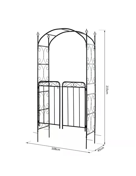 Outsunny Garden Decorative Metal Arch with Gate Outdoor Patio Trellis Arbor for Climbing Plant Archway Antique Black - 108L x 45