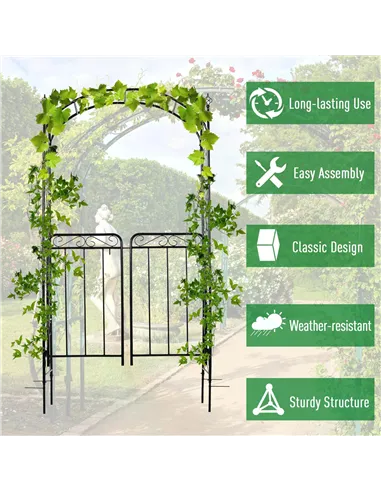 Outsunny Garden Decorative Metal Arch with Gate Outdoor Patio Trellis Arbor for Climbing Plant Archway Antique Black - 108L x 45