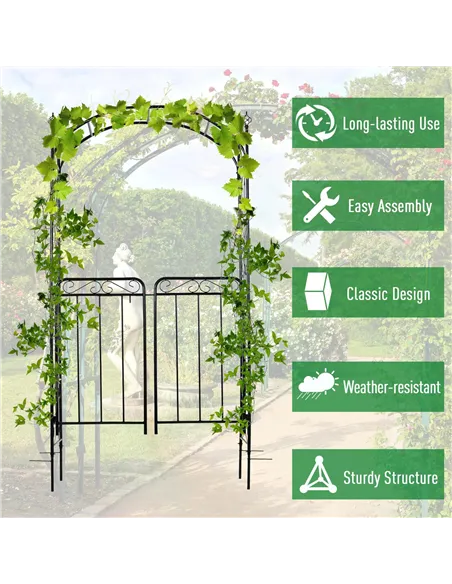 Outsunny Garden Decorative Metal Arch with Gate Outdoor Patio Trellis Arbor for Climbing Plant Archway Antique Black - 108L x 45