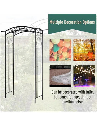 Outsunny Garden Decorative Metal Arch with Gate Outdoor Patio Trellis Arbor for Climbing Plant Archway Antique Black - 108L x 45