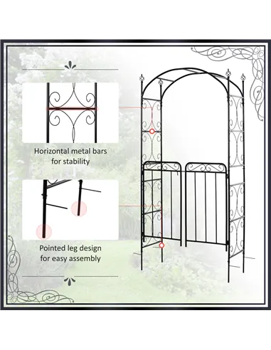 Outsunny Garden Decorative Metal Arch with Gate Outdoor Patio Trellis Arbor for Climbing Plant Archway Antique Black - 108L x 45
