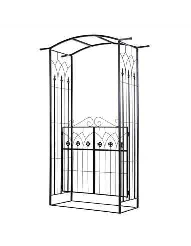 Outsunny Garden Outdoor Entrance Arch with Door Outdoor Patio Decoration for Rose Trellis Arbour Climbing Plant 131L x 49W x 200