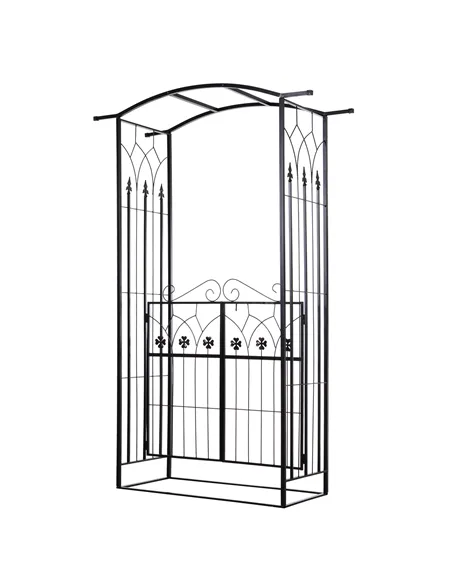 Outsunny Garden Outdoor Entrance Arch with Door Outdoor Patio Decoration for Rose Trellis Arbour Climbing Plant 131L x 49W x 200