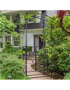 Outsunny Garden Outdoor Entrance Arch with Door Outdoor Patio Decoration for Rose Trellis Arbour Climbing Plant 131L x 49W x 200 2