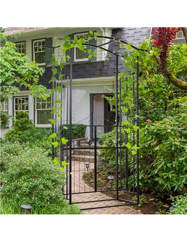 Outsunny Garden Outdoor Entrance Arch with Door Outdoor Patio Decoration for Rose Trellis Arbour Climbing Plant 131L x 49W x 200