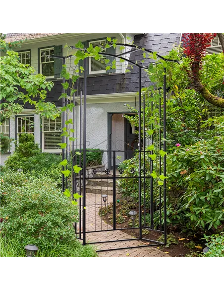 Outsunny Garden Outdoor Entrance Arch with Door Outdoor Patio Decoration for Rose Trellis Arbour Climbing Plant 131L x 49W x 200