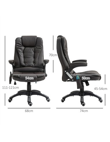 HOMCOM 6-Point Massage Office Chair with Seat Heated for Home Office, PU Leather High Back Executive Desk Chair with Adjustable 