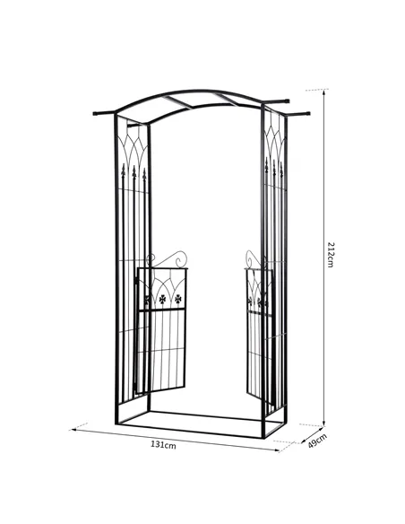 Outsunny Garden Outdoor Entrance Arch with Door Outdoor Patio Decoration for Rose Trellis Arbour Climbing Plant 131L x 49W x 200