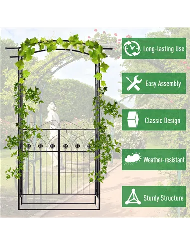 Outsunny Garden Outdoor Entrance Arch with Door Outdoor Patio Decoration for Rose Trellis Arbour Climbing Plant 131L x 49W x 200