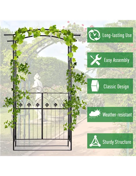 Outsunny Garden Outdoor Entrance Arch with Door Outdoor Patio Decoration for Rose Trellis Arbour Climbing Plant 131L x 49W x 200