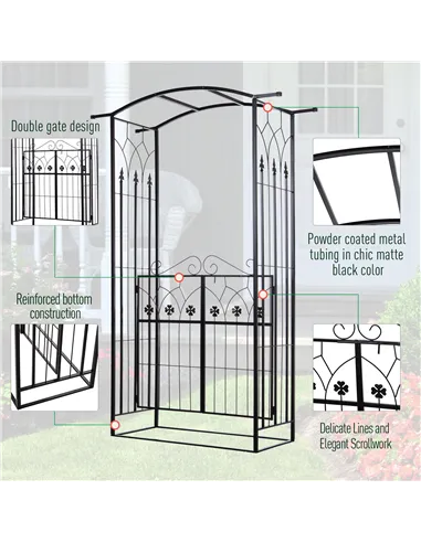 Outsunny Garden Outdoor Entrance Arch with Door Outdoor Patio Decoration for Rose Trellis Arbour Climbing Plant 131L x 49W x 200
