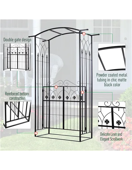 Outsunny Garden Outdoor Entrance Arch with Door Outdoor Patio Decoration for Rose Trellis Arbour Climbing Plant 131L x 49W x 200