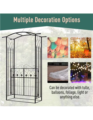 Outsunny Garden Outdoor Entrance Arch with Door Outdoor Patio Decoration for Rose Trellis Arbour Climbing Plant 131L x 49W x 200