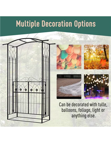 Outsunny Garden Outdoor Entrance Arch with Door Outdoor Patio Decoration for Rose Trellis Arbour Climbing Plant 131L x 49W x 200