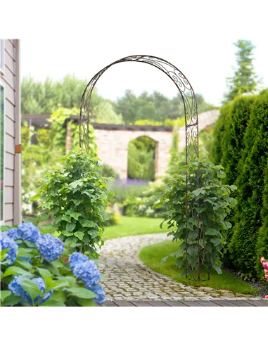 Outsunny Metal Garden Arch Trellis, Decorative Arbour Archway for Walkway Path Ceremony Wedding Party, 120 x 30 x 226cm