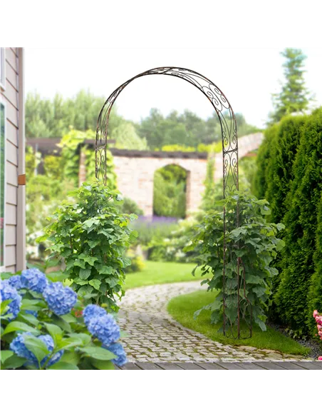 Outsunny Metal Garden Arch Trellis, Decorative Arbour Archway for Walkway Path Ceremony Wedding Party, 120 x 30 x 226cm