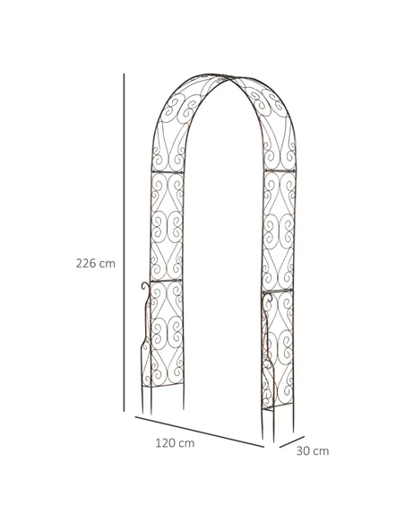 Outsunny Metal Garden Arch Trellis, Decorative Arbour Archway for Walkway Path Ceremony Wedding Party, 120 x 30 x 226cm