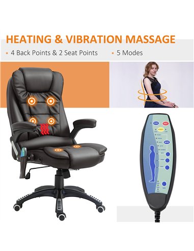 HOMCOM 6-Point Massage Office Chair with Seat Heated for Home Office, PU Leather High Back Executive Desk Chair with Adjustable 
