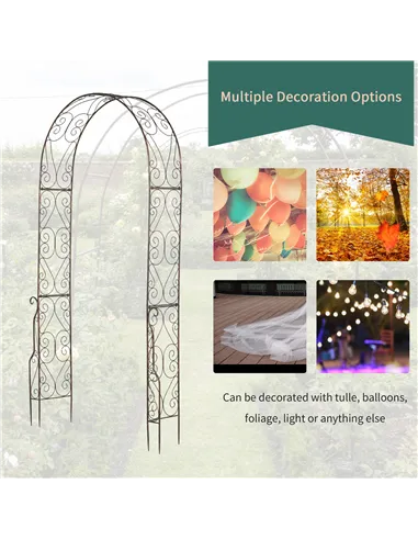 Outsunny Metal Garden Arch Trellis, Decorative Arbour Archway for Walkway Path Ceremony Wedding Party, 120 x 30 x 226cm