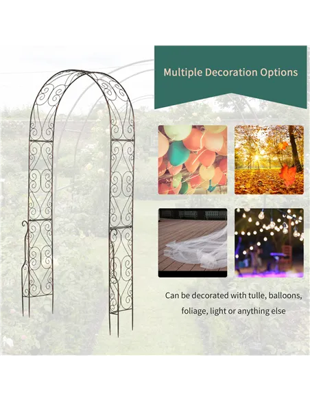 Outsunny Metal Garden Arch Trellis, Decorative Arbour Archway for Walkway Path Ceremony Wedding Party, 120 x 30 x 226cm