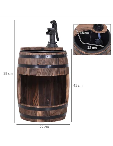 Outsunny Wood Barrel Patio Water Fountain Electric Pump Garden Decorative Ornament with Flower Planter Decor