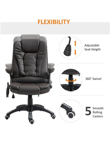 HOMCOM 6-Point Massage Office Chair with Seat Heated for Home Office, PU Leather High Back Executive Desk Chair with Adjustable 