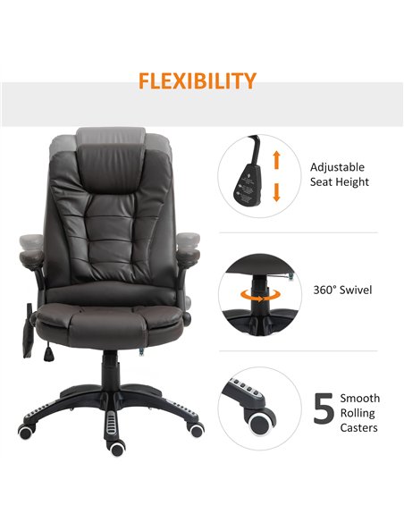 HOMCOM 6-Point Massage Office Chair with Seat Heated for Home Office, PU Leather High Back Executive Desk Chair with Adjustable 