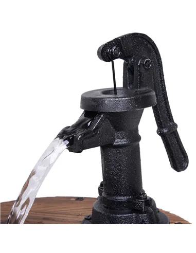 Outsunny Wood Barrel Patio Water Fountain Electric Pump Garden Decorative Ornament with Flower Planter Decor