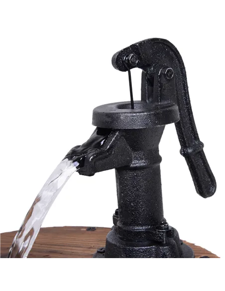 Outsunny Wood Barrel Patio Water Fountain Electric Pump Garden Decorative Ornament with Flower Planter Decor