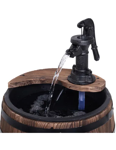 Outsunny Wood Barrel Patio Water Fountain Electric Pump Garden Decorative Ornament with Flower Planter Decor