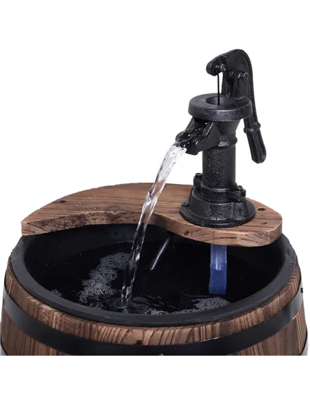 Outsunny Wood Barrel Patio Water Fountain Electric Pump Garden Decorative Ornament with Flower Planter Decor