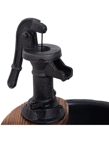 Outsunny Wood Barrel Patio Water Fountain Electric Pump Garden Decorative Ornament with Flower Planter Decor