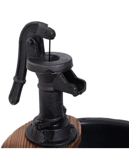 Outsunny Wood Barrel Patio Water Fountain Electric Pump Garden Decorative Ornament with Flower Planter Decor