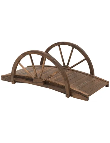 Outsunny Wooden Garden Bridge Lawn Décor Stained Finish Arc Outdoor Pond WalkwayYard Decoration Half Wheeled Railings 100L x 50W