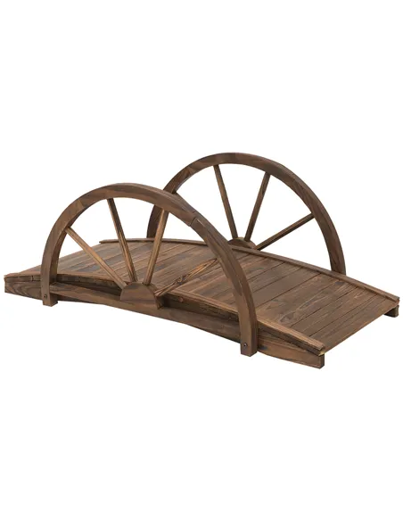 Outsunny Wooden Garden Bridge Lawn Décor Stained Finish Arc Outdoor Pond WalkwayYard Decoration Half Wheeled Railings 100L x 50W