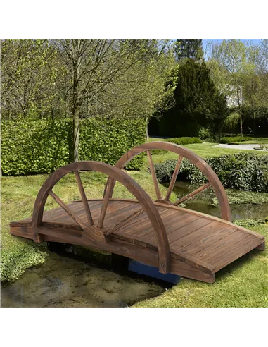 Outsunny Wooden Garden Bridge Lawn Décor Stained Finish Arc Outdoor Pond WalkwayYard Decoration Half Wheeled Railings 100L x 50W