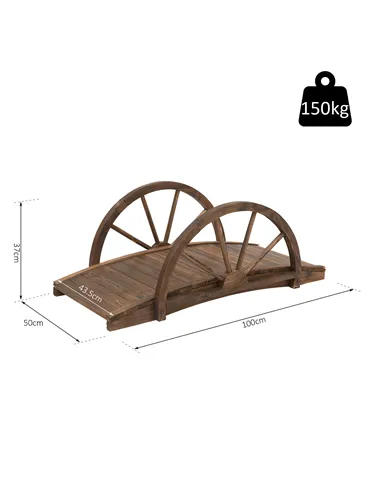 Outsunny Wooden Garden Bridge Lawn Décor Stained Finish Arc Outdoor Pond WalkwayYard Decoration Half Wheeled Railings 100L x 50W
