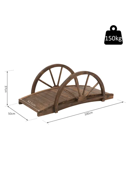 Outsunny Wooden Garden Bridge Lawn Décor Stained Finish Arc Outdoor Pond WalkwayYard Decoration Half Wheeled Railings 100L x 50W