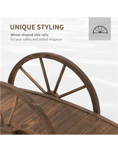 Outsunny Wooden Garden Bridge Lawn Décor Stained Finish Arc Outdoor Pond WalkwayYard Decoration Half Wheeled Railings 100L x 50W