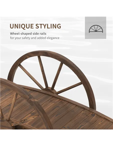 Outsunny Wooden Garden Bridge Lawn Décor Stained Finish Arc Outdoor Pond WalkwayYard Decoration Half Wheeled Railings 100L x 50W