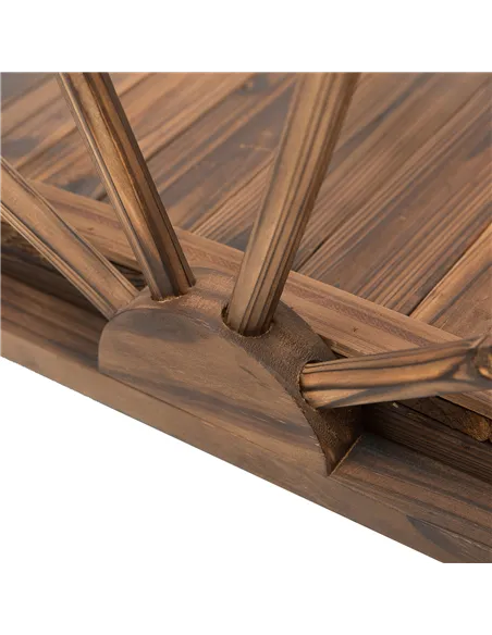 Outsunny Wooden Garden Bridge Lawn Décor Stained Finish Arc Outdoor Pond WalkwayYard Decoration Half Wheeled Railings 100L x 50W