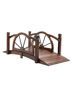 Outsunny 1.5M Wooden Garden Bridge Decorative Arc Footbridge with Safety Guardrail Outdoor Lawn Pond Bridge Walkway Stained Wood