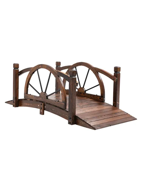 Outsunny 1.5M Wooden Garden Bridge Decorative Arc Footbridge with Safety Guardrail Outdoor Lawn Pond Bridge Walkway Stained Wood