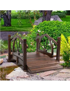 Outsunny 1.5M Wooden Garden Bridge Decorative Arc Footbridge with Safety Guardrail Outdoor Lawn Pond Bridge Walkway Stained Wood 2