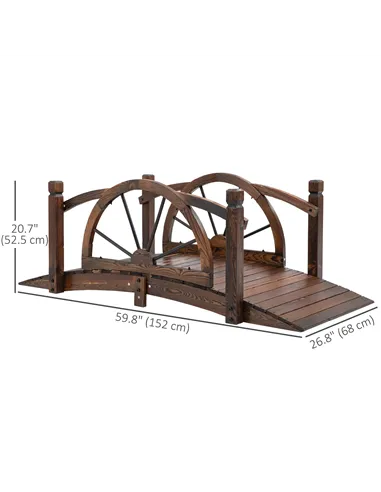 Outsunny 1.5M Wooden Garden Bridge Decorative Arc Footbridge with Safety Guardrail Outdoor Lawn Pond Bridge Walkway Stained Wood