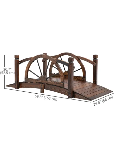 Outsunny 1.5M Wooden Garden Bridge Decorative Arc Footbridge with Safety Guardrail Outdoor Lawn Pond Bridge Walkway Stained Wood