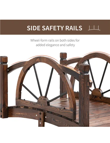 Outsunny 1.5M Wooden Garden Bridge Decorative Arc Footbridge with Safety Guardrail Outdoor Lawn Pond Bridge Walkway Stained Wood