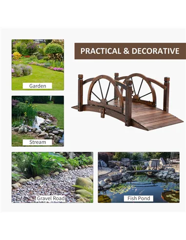 Outsunny 1.5M Wooden Garden Bridge Decorative Arc Footbridge with Safety Guardrail Outdoor Lawn Pond Bridge Walkway Stained Wood