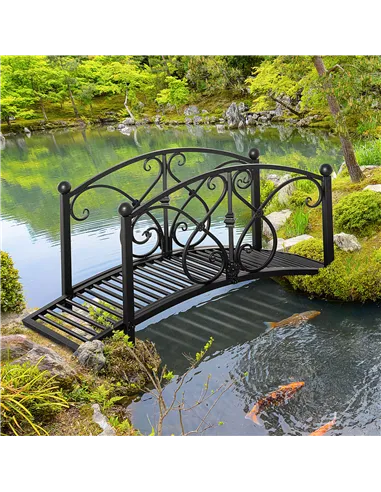 Outsunny 102L x 48W x 49H Classic Metal Garden Bridge with Safety Railings Arc Footbridge Decorative Pond Bridge for Backyard Cr